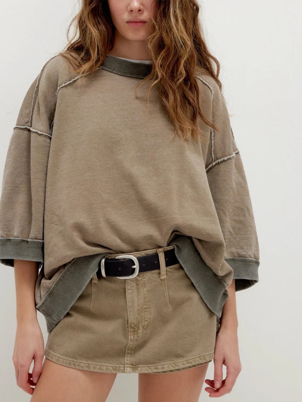 Free People Oversized Pullover in Brown Taupe-